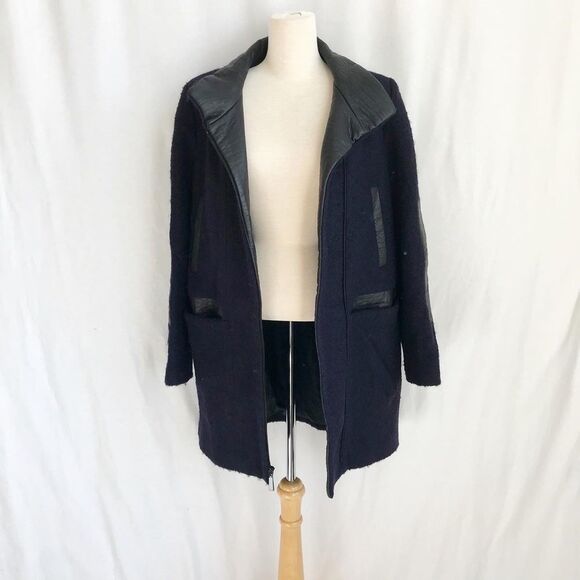Vince Camuto navy wool blend/faux leather jacket S - Picture 2 of 10